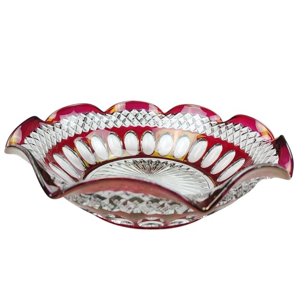 Vintage Westmoreland Wakefield Large Glass Bowl Ruby Red Flash Thumbprint - Picture 3 of 7